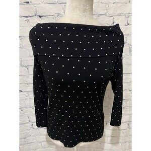Cyrus Black White Polka Dot Womens Pullover Sweater Off Shoulder Size Medium